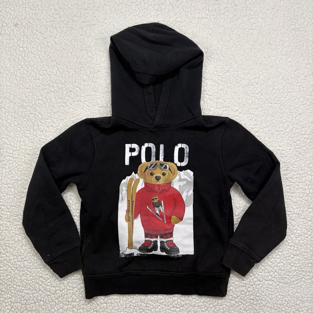 Polo Ralph Lauren Black Polo Bear Ski Graphic Hoodie Youth Size S (8) Sweatshirt
